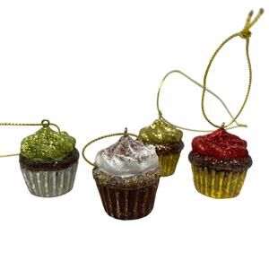 Glittery cupcake Christmas ornaments Set of 4